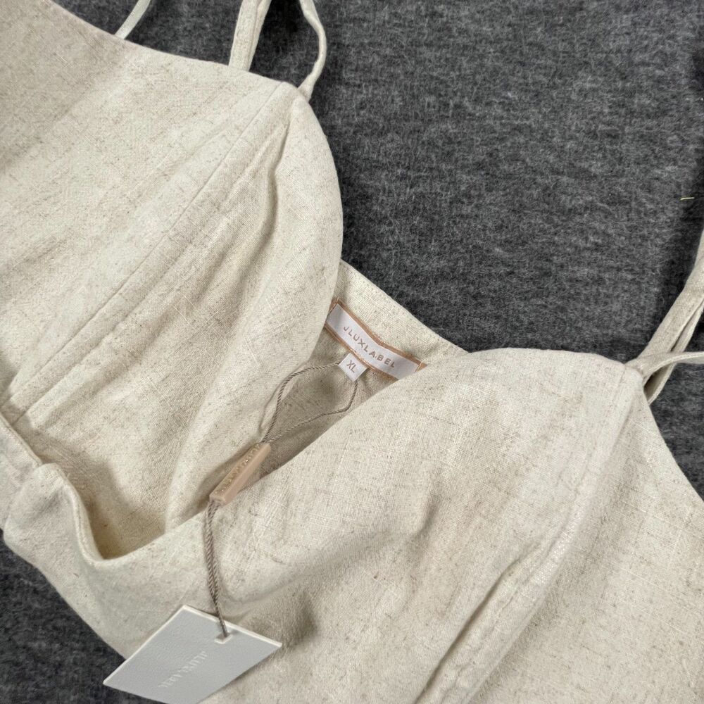 NWT JLUXLABEL Linen Blend Crop Top XL Neutral Cream Belted Cami Bralette New - Picture 7 of 8